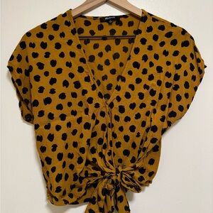Madewell | Polka Dot Tie-Front Top - Mustard and Black